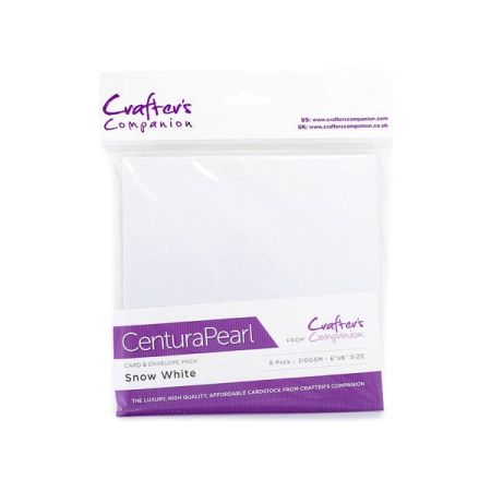 CenturaPearl, LUX Card & Envelope, England - Луксозен металик сет, 8 бр. Двойни картички с плик 15,2 х 15,2 см. - Snow White/Gold 
