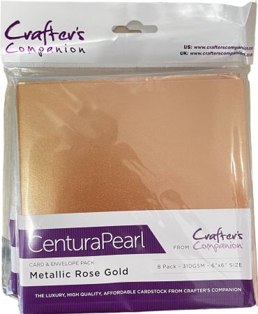 CenturaPearl, LUX Card & Envelope, England - Луксозен металик сет, 8 бр. Двойни картички с плик 15,2 х 15,2 см. - Rose Gold 