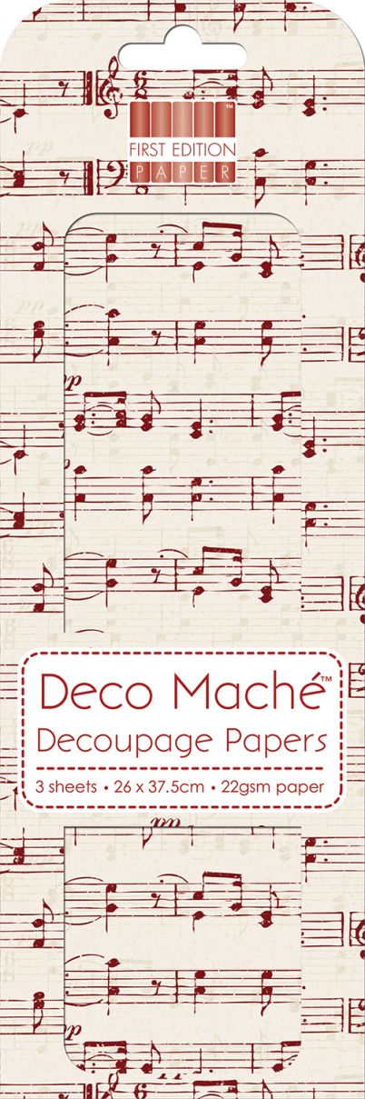 RED MUSIC NOTES DECOMACHE - Декупажни хартии 22gsm Paper, 3бр (26x37.5cm)