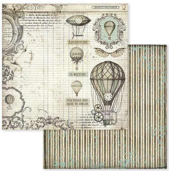Stamperia, Voyages Fantastiques Air Balloon Paper Sheets -Дизайнерски скрапбукинг картон 30,5 х 30,5 см.