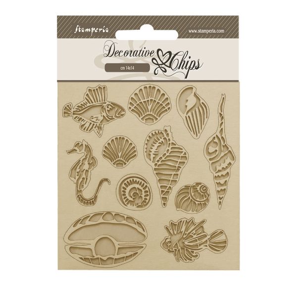 Decorative Chips SONGS OF THE SEA SHELLS AND FISH - Чипборд 3D елементи 14 х 14 см.