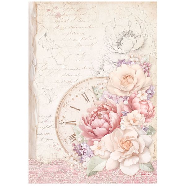 STAMPERIA, A4 Rice Paper Romance Forever clock