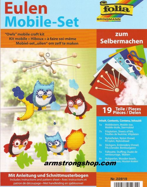 Mobile craft kit ''Owls'', 19 pieces - Folia,Germany