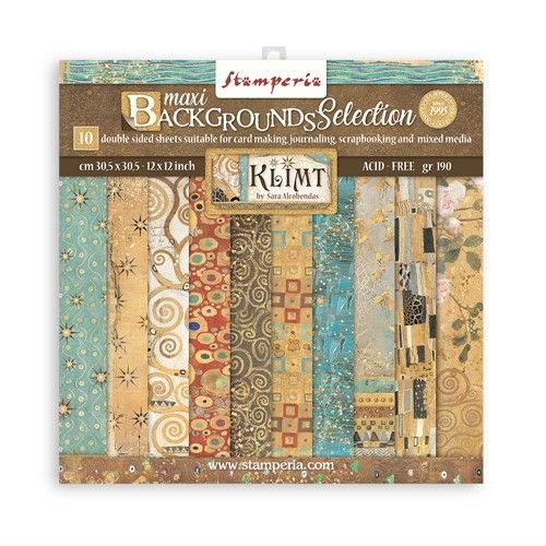 Stamperia, Klimt Maxi Backgrounds 12x12 Inch Paper Pack - Дизайнерски блок 12"x12" 