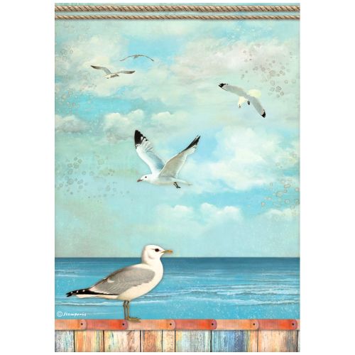 STAMPERIA, A4 Rice Paper Blue Dream, Seagulls - Оризова декупажна хартия 