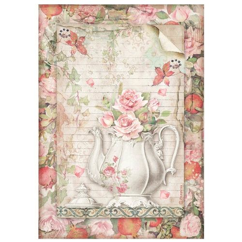 STAMPERIA, A4 Rice Paper Casa Granada, Teapot with Flowers