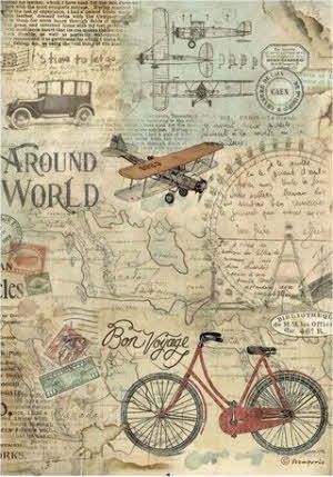 STAMPERIA, A4 Rice Paper Around the world bicycle