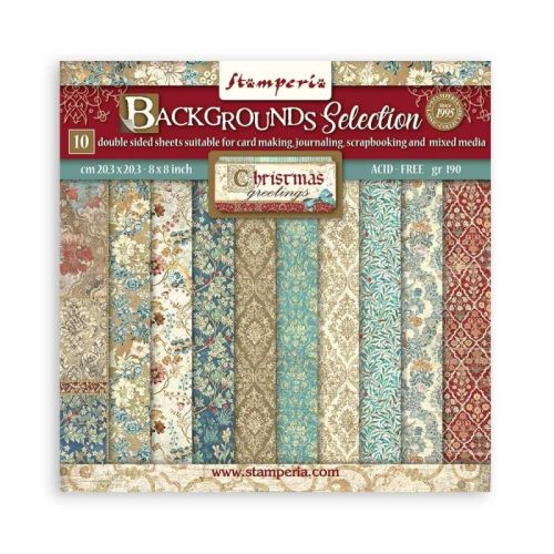 CHRISTMAS GREETINGS STAMPERIA "Background selection" - 8x8 Inch Paper Pack