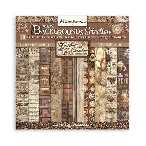 STAMPERIA, BACKGROUND SELECTION - COFFEE AND CHOCOLATE12x12 Inch Paper Pack