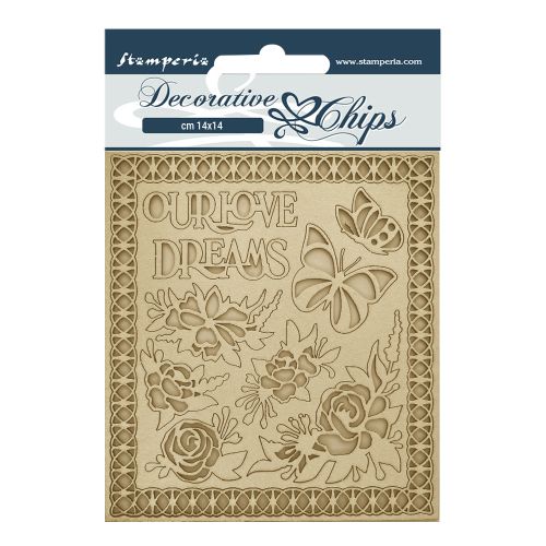 Decorative Chips GARDEN OF PROMISES OUR LOVE, DREAMS - Чипборд 3D елементи 14 х 14 см.