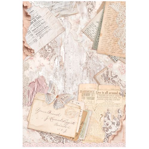 STAMPERIA, A4 Rice Paper Romance Forever letters