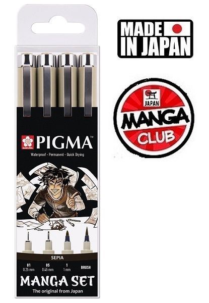 PIGMA MICRON MANGA SET Japan - Профи комплект тънкописци SEPIA