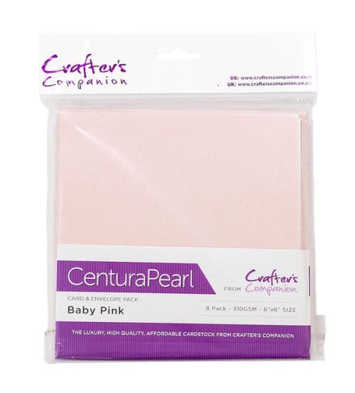 CenturaPearl, LUX Card & Envelope, England - Луксозен металик сет, 8 бр. Двойни картички с плик 15,2 х 15,2 см. - Baby Pink 