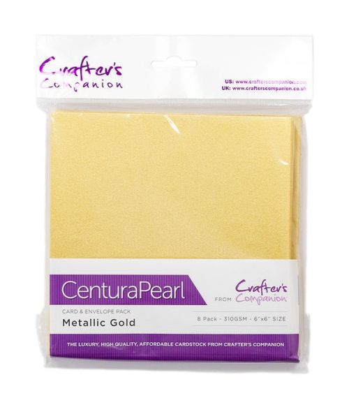 CenturaPearl, LUX Card & Envelope, England - Луксозен металик сет, 8 бр. Двойни картички с плик 15,2 х 15,2 см. - Metallic Gold 