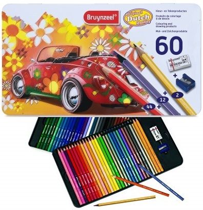 BRUYNZEEL 60 COLOUR PENCILS -  Цветни моливи за дизайн и рисуване 60цв / метална кутия