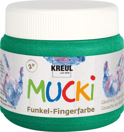 MUCKI, 2+, Gleaming Finger Paint - Безвредна Блестяща боя за детско рисуване (2+ год.) 150 мл - Емералд перлено зелено