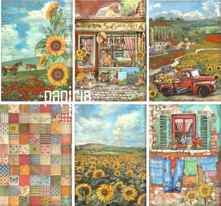 STAMPERIA - Оризова декупажна хартия 6 бр. A4 Серия - Sunflower Art