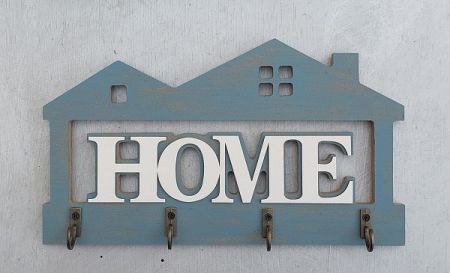 DECO KEYHOLDER HOME - Дървена закачалка за ключове VINTAGE BLUE  23.5x13.5см
