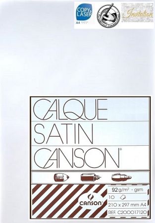 CANSON CALQUE SATIN  92g A4 - Бял транспарентен оризов паус 10 листа
