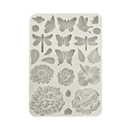 Silicon mold A5 - CREATE HAPPINESS SECRET DIARY BUTTERFLIES AND FLOWERS