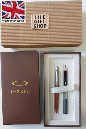 Parker Jott Orange Gold Metallic & Pencil Holder – Комплект Паркър с винтидж молив / държач