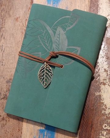 VINTAGE JAP NOTEBOOK  -  бележник 18х12cм LEAVES PETROL GREEN