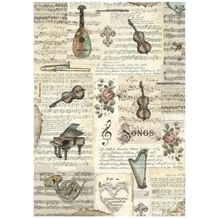 STAMPERIA, A4 Rice Paper  Music instruments