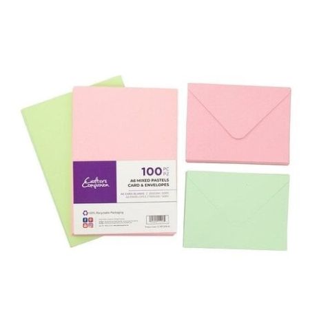 A6 Cards & Envelopes (100pk) - A6  / 250g 50 картички и 50 плика - Пастел зелено и роза