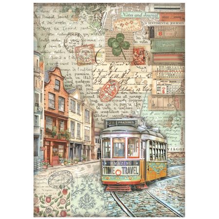 STAMPERIA, A4 Rice Paper Art of Travelling tram