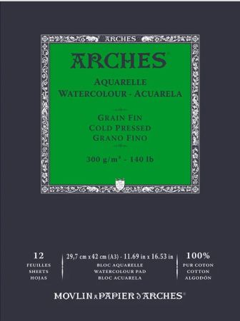 ARCHES aquarelle PAD 300g A3 CP - WATERCOLOUR PAD GRAIN FIN