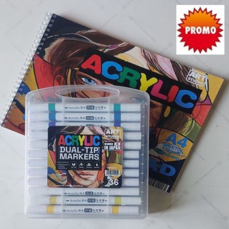 ART STUDIO  ACRYLIC MARKER 36 + PAD - Комплект двувърхи акрилни маркери  + Скицник