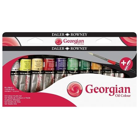 Daler-Rowney Georgian Oil Paint, Assorted Colors, 38ml, 10/Set + Brush