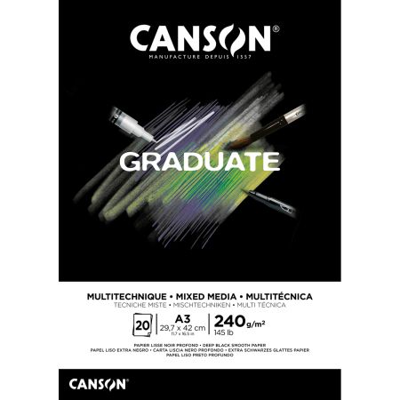 Canson Graduate Mix Media Pad Glue - Скицник А3 с 20 л. черни 240 гр.