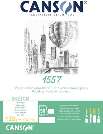 CANSON 1557 120gsm A4 White Sketch Paper Pad - Скицник А4 с 50 л. лека стр.  120 гр. 