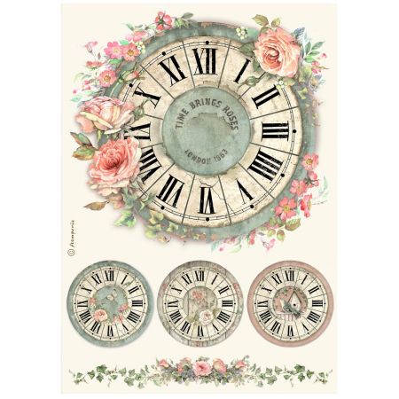 STAMPERIA - House of Roses clock - Оризова декупажна хартия A4