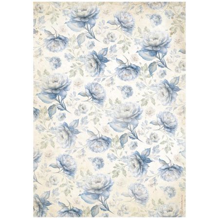 STAMPERIA - Timeless blue flowers pattern - Оризова декупажна хартия A4