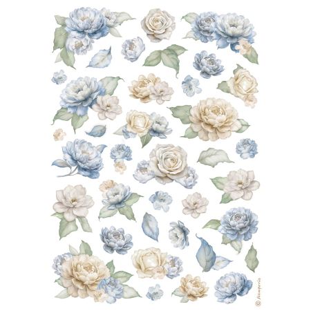 STAMPERIA - Timeless roses and blue flowers pattern - Оризова декупажна хартия A4