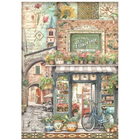 STAMPERIA, A4 Rice Paper - Art of Travelling farmer's market
