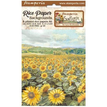 STAMPERIA, Selection 8 Rice paper A6 backgrounds - Sunflower Art