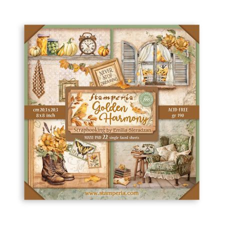 SCRAPBOOKING PAD 22 SHEETS CM 20,3X20,3 (8"X8") Single Face, Golden Harmony