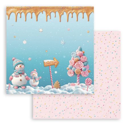 STAMPERIA, Candy Christmas snowmen - Дизайнерски скрапбукинг картон 30,5 х 30,5 см.