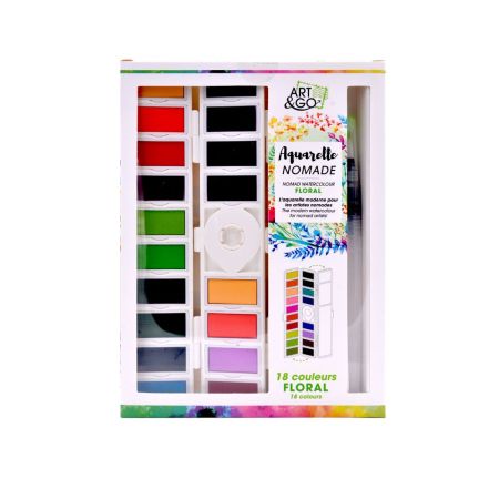 ART & GO FLORAL 18 Watercolours - Фини френски акварелни бои 18 цвята + Aquabrush