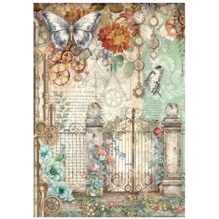 STAMPERIA - Gardens of Time gate and butterfly - Оризова декупажна хартия A4