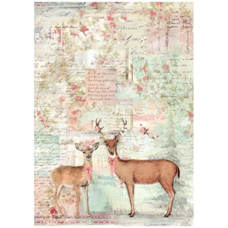 Printed A4 Rice paper for Art and Craft - Winter Magic deer