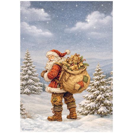 Printed A4 Rice paper for Art and Craft - Silent Night Santa Claus