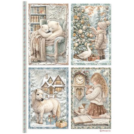 Printed A4 Rice paper for Art and Craft -  White Christmas 4 cards