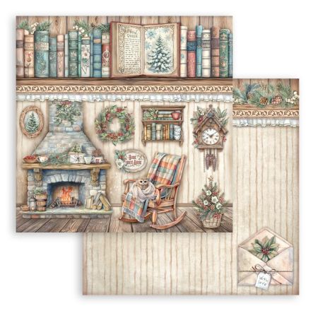 STAMPERIA, 12”x12” (30.5cmX30.5cm) Double sided printed sheet – The Owl's House fireplace