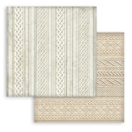 STAMPERIA, 12”x12” (30.5cmX30.5cm) Double sided printed sheet – White Christmas knitted patterns