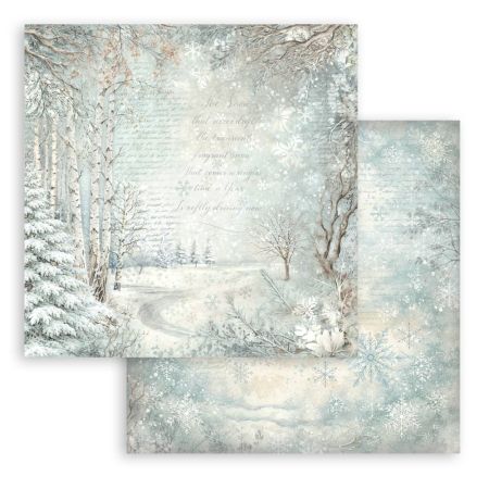 Дизайнерски скрапбукинг картон 30,5 х 30,5 см. - White Christmas snowy woods