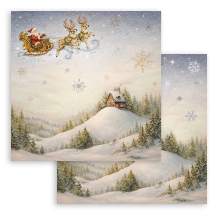 Дизайнерски скрапбукинг картон 30,5 х 30,5 см. - Silent Night Santa Claus sleigh